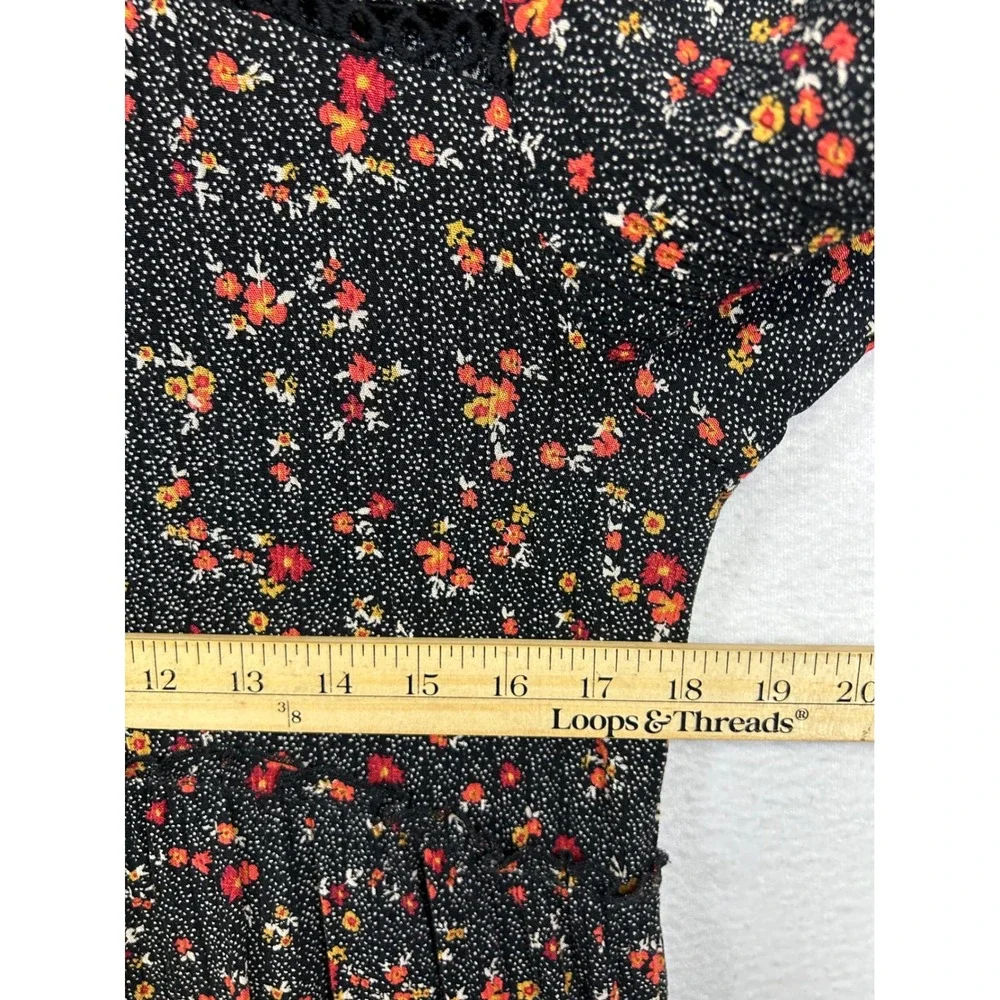 Knox Rose Boho Cottagecore Womens Small Black Floral Peplum Ruffle Blouse